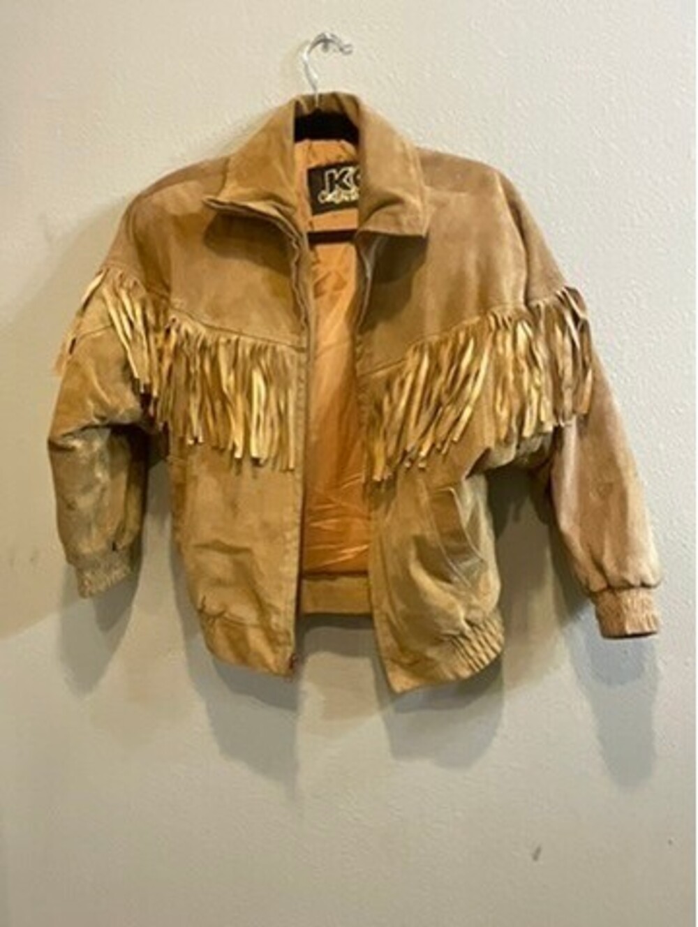KG Collection tan fringe jacket size